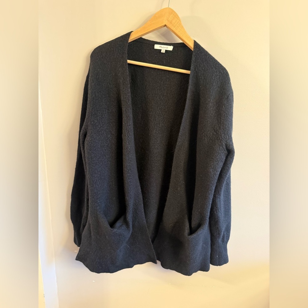 Madewell Cardigan Sweater Womens Large Black Merino Wool Alpaca Open Front Cozy